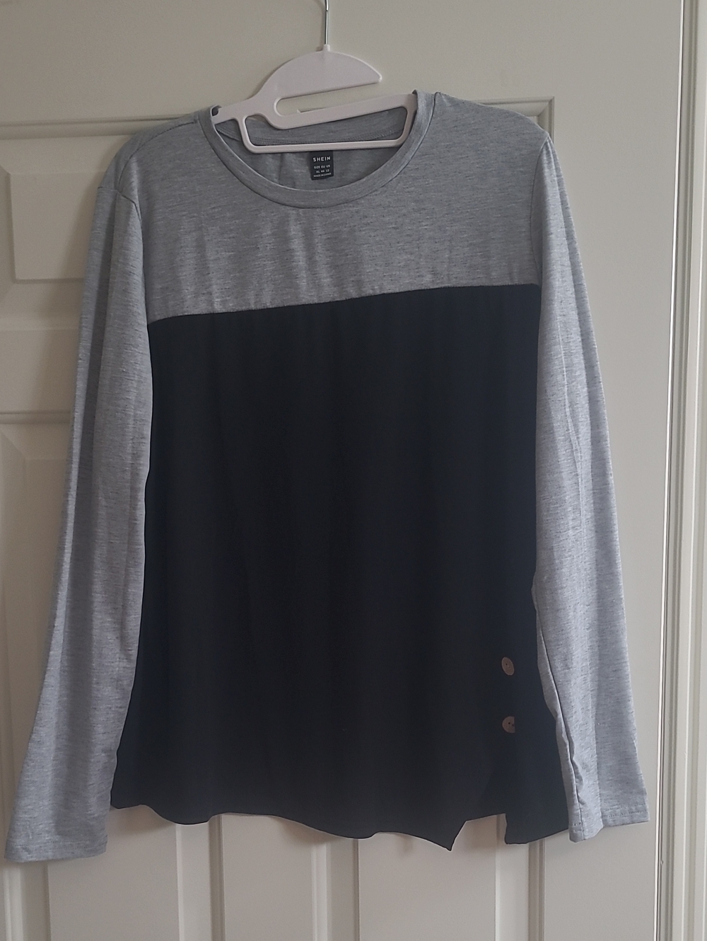 SHEIN Gray and Black Colorblock Long Sleeve Top